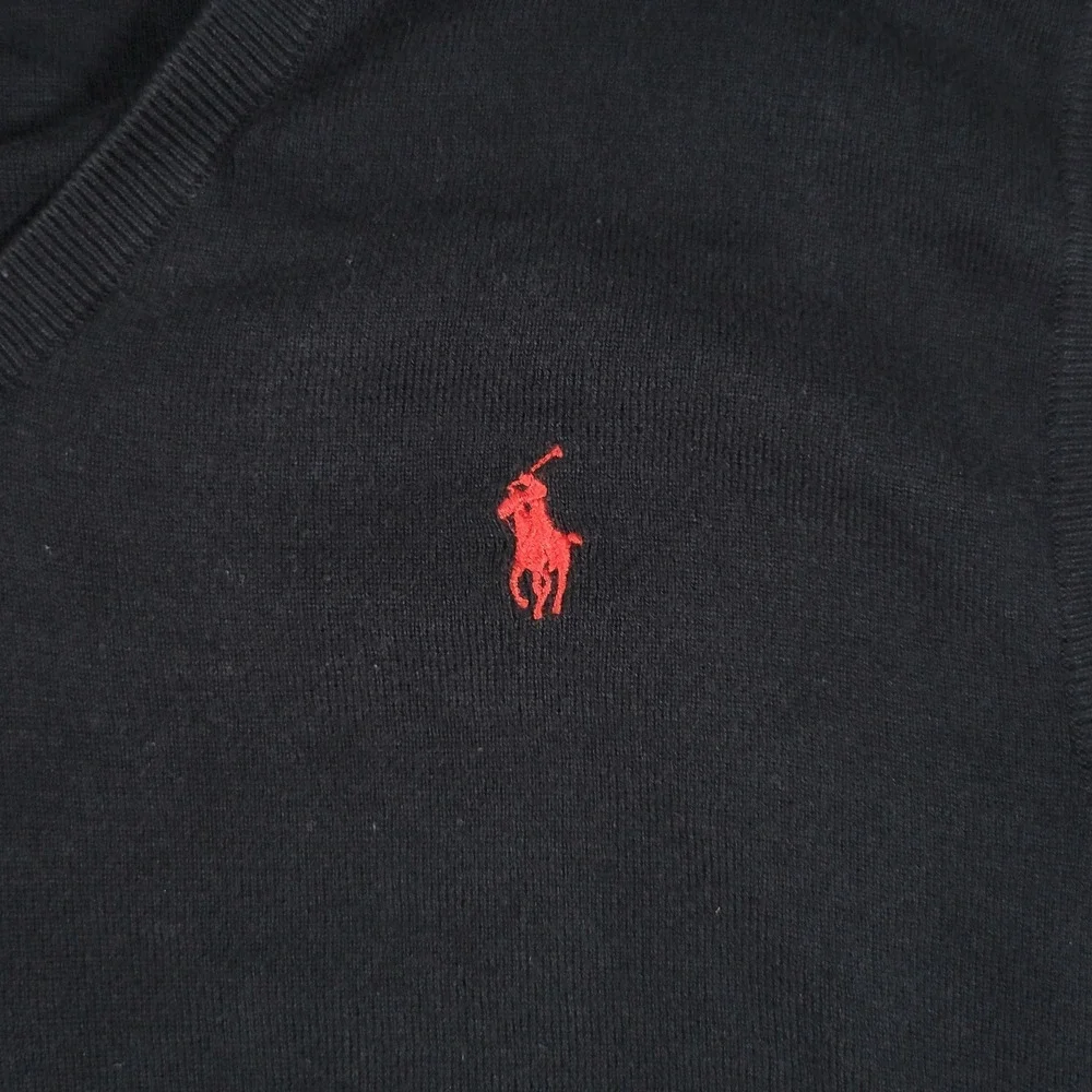 Polo Ralph Lauren Sweater Vest Mens M Black Pima Cotton V-Neck Preppy Classic